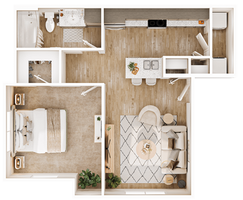 Floor plan for 1 bed, 1 bath, 710 sqft